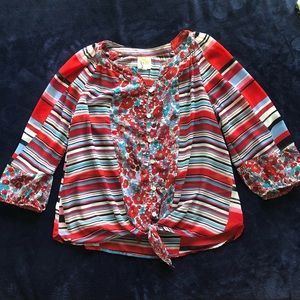Anthropologie Fig and Floral stripe and floral sheer blouse size Medium